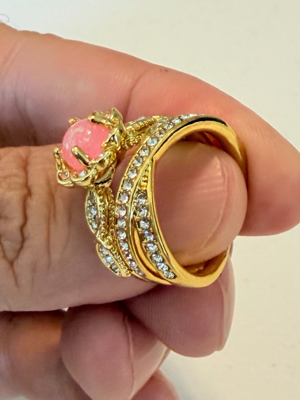 Gold Opal Floral Halo Pink Ring. - Picture 5 of 6